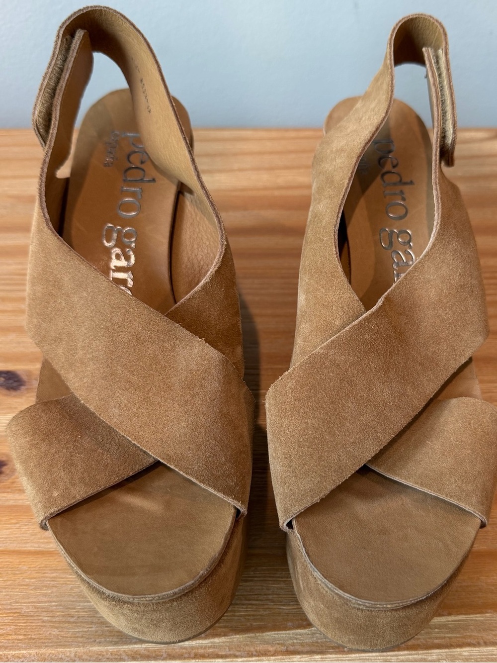 Pedro Garcia Suede Slingback Wedge Sandals Neutral Tan | EU 38/US 8 NWOT